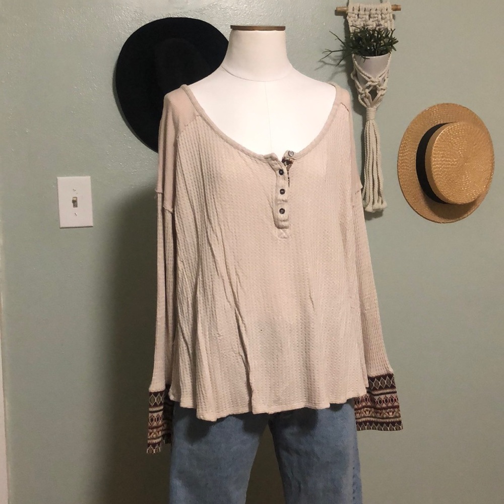 Cream / Multi Henley Thermal with Trim Detail L/XL